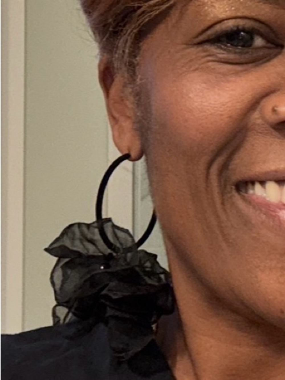 Statement Black Floral Hoop Earrings